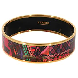 Hermès-Hermès Yellow Gold Plated Wide Red Enamel Bracelet (62MM)-Metallic