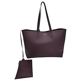 Saint Laurent-Saint Laurent Large Shopping Tote in Burgundy Calfskin Leather-Dark red