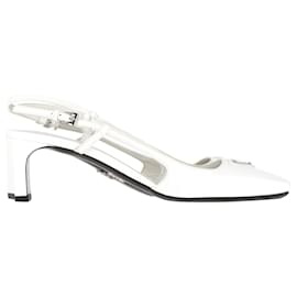 Prada-Prada Square-Toe Logo Slingbacks in White Leather -White