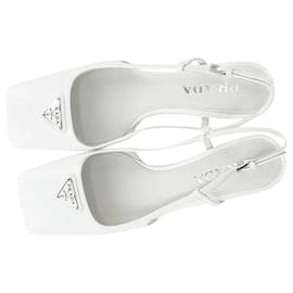 Prada-Prada Square-Toe Logo Slingbacks in White Leather -White