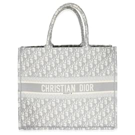 Dior-Christian Dior Ecru Gray Dior Oblique Embroidery Large Dior Book Tote-Brown,Beige