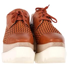 Stella Mc Cartney-Stella McCartney Elyse Platform Lace Up Derby in Brown Faux Leather -Brown