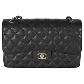 Chanel-Chanel Black Caviar Jumbo Classic Double Flap Bag-Black