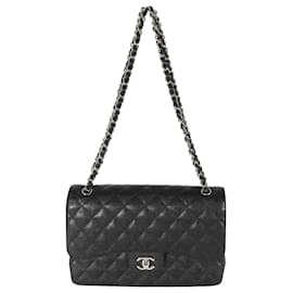 Chanel-Chanel Black Caviar Jumbo Classic Double Flap Bag-Black