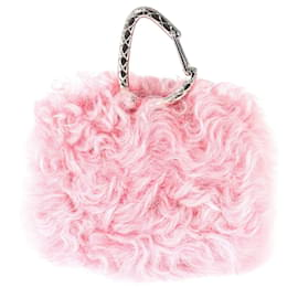 Chanel-Porte-cartes en agneau shearling rose Chanel avec crochet bijou-Rose