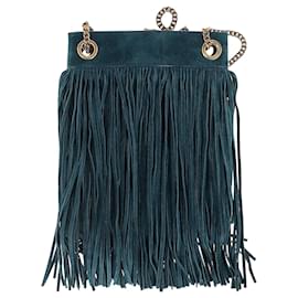 Saint Laurent-Saint Laurent Grace Fringe Small Hobo Bag in Green Suede-Other,Green