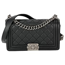 Chanel-Chanel Smooth Quilted Medium Black Leather Boy Bag-Black