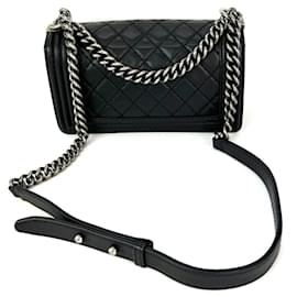 Chanel-Chanel Smooth Quilted Medium Black Leather Boy Bag-Black