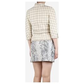 Chanel-Cream tweed checked silk blazer - size UK 10-Cream