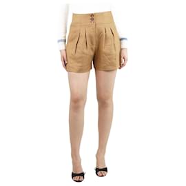Veronica Beard-Brown pleated linen-canvas shorts - size UK 10-Brown