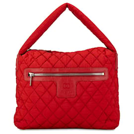 Chanel-Chanel Red Quilted Nylon Coco Cocoon Hobo-Red