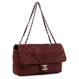Chanel-Chanel Red Jumbo Embossed Calfskin Lucky Symbols Flap-Red,Dark red