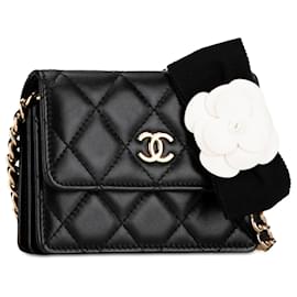 Chanel-Chanel Black Quilted Lambskin My Chanel Lady Card Holder On Chain-Black