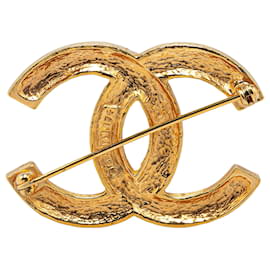 Chanel-Chanel Gold Gold Plated CC Rhinestones Brooch-Golden