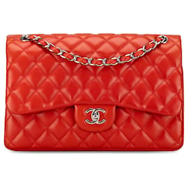 Chanel-Chanel Red Jumbo Classic Lambskin Double Flap-Red