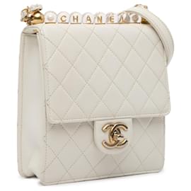 Chanel-Chanel White Small Lambskin Chic Pearls Flap-White,Eggshell