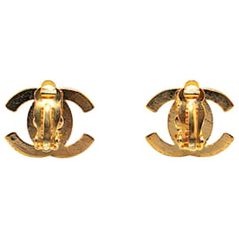 Chanel-Chanel Gold Gold Plated CC Turnlock Clip On Earrings-Golden