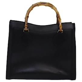 Gucci-GUCCI Bamboo Tote Bag Leather Black 002 2123 0260 Auth ep4496-Black
