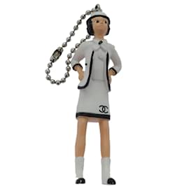 Chanel-CHANEL Mademoiselle Necklace Charm Leather White CC Auth bs15217-White