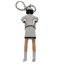 Chanel-CHANEL Mademoiselle Necklace Charm Leather White CC Auth bs15217-White