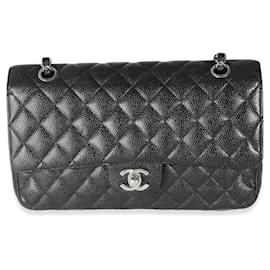 Chanel-Chanel Black Quilted Caviar Medium Classic Double Flap Handbag-Black
