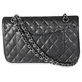 Chanel-Chanel Black Quilted Caviar Medium Classic Double Flap Handbag-Black