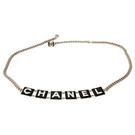 Chanel-Chanel 2022 Black & White Enamel Gold Plated Logo Belt-Other