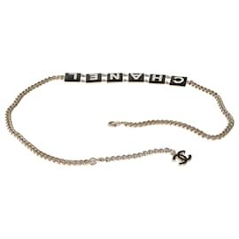 Chanel-Chanel 2022 Black & White Enamel Gold Plated Logo Belt-Other