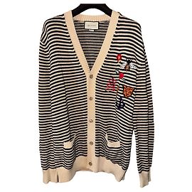 Gucci Cardigan V-Ausschnitt aus Baumwolle beige navy blau Beige Marineblau