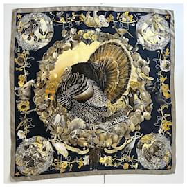 Hermès-Hermès 'Fauna and Flora of Texas' Kermit Oliver Scarf 90-Black,Golden