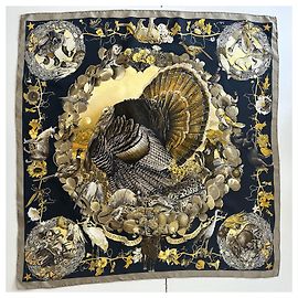 Hermès 'Fauna e Flora del Texas' Sciarpa Kermit Oliver 90 Nero D'oro