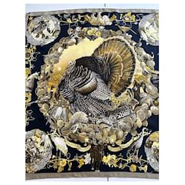 Hermès-Hermès 'Fauna and Flora of Texas' Kermit Oliver Scarf 90-Black,Golden