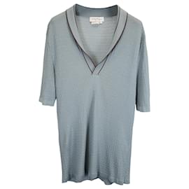 Salvatore Ferragamo-Salvatore Ferragamo Knit Short Sleeve Polo T-Shirt in Blue Patterned Silk -Blue,Light blue