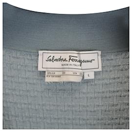 Salvatore Ferragamo-Salvatore Ferragamo Knit Short Sleeve Polo T-Shirt in Blue Patterned Silk -Blue,Light blue