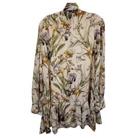 Alexander Mcqueen-Alexander McQueen Wild Iris Print Long Sleeve Neck-Tie Mini Dress in Floral Print Silk-Other