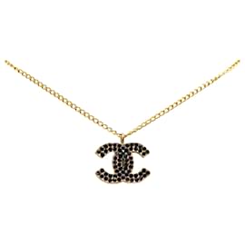 Chanel-Chanel Gold Gold Plated CC Crystal Pendant Necklace-Golden