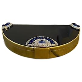 Autre Marque Compact makeup powder with gemstones black metal Black