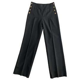 Chanel Black Wool Pants with Gold Buttons Black Gold hardware