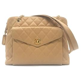 Chanel-Chanel gesteppte Kaviar Schultertasche Leder Schultertasche 4051406 in sehr gutem Zustand-Braun