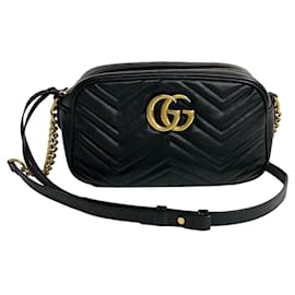 Gucci-Gucci Gucci Gg Marmont Chain Shoulder Bag Black Leather Shoulder Bag 447632 in Very Good Condition-Black