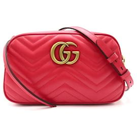 Gucci-Gucci GG Marmont Small Schultertasche aus Leder 447632AABZB6832 in ausgezeichnetem Zustand-Rot