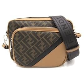 Fendi-Sac à bandoulière en toile et cuir Fendi Zucca, sac en cuir 7VA607ALKAF1IKC en excellent état-Marron