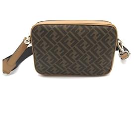 Fendi-Fendi Zucca Canvas- und Leder-Schultertasche, Leder-Crossbody-Tasche 7VA607ALKAF1IKC in gutem Zustand-Braun