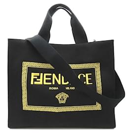 Fendi-Bolsa Tote Fendi X Versace Fendace Bolsa de lona em ótimo estado-Preto