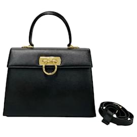 Salvatore Ferragamo-Bolso de cuero Salvatore Ferragamo Gancini AF-21 2181 en muy buen estado-Negro