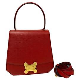 Céline-Bolso de hombro de cuero con herrajes metálicos Celine Triomphe en excelente estado 13233-Roja