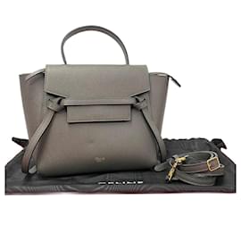 Céline-Bolsa de mão de couro Celine Nano Belt em ótimo estado-Cinza