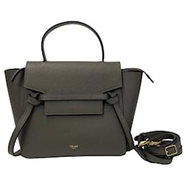 Céline-Bolsa de mão de couro Celine Nano Belt em ótimo estado-Cinza