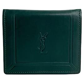 Yves Saint Laurent-Porta-moedas de couro com monograma Yves Saint Laurent. Porta-moedas de couro em ótimo estado.-Verde