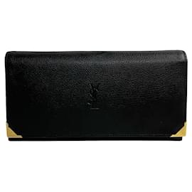 Yves Saint Laurent-Cartera larga de cuero Yves Saint Laurent Cassandra Logo 41802 en excelente estado-Negro